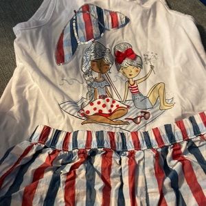 Red, white, blue shorts outfit